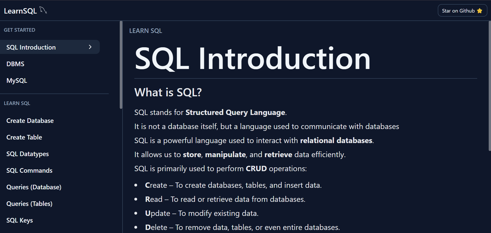 Learn sql webiste